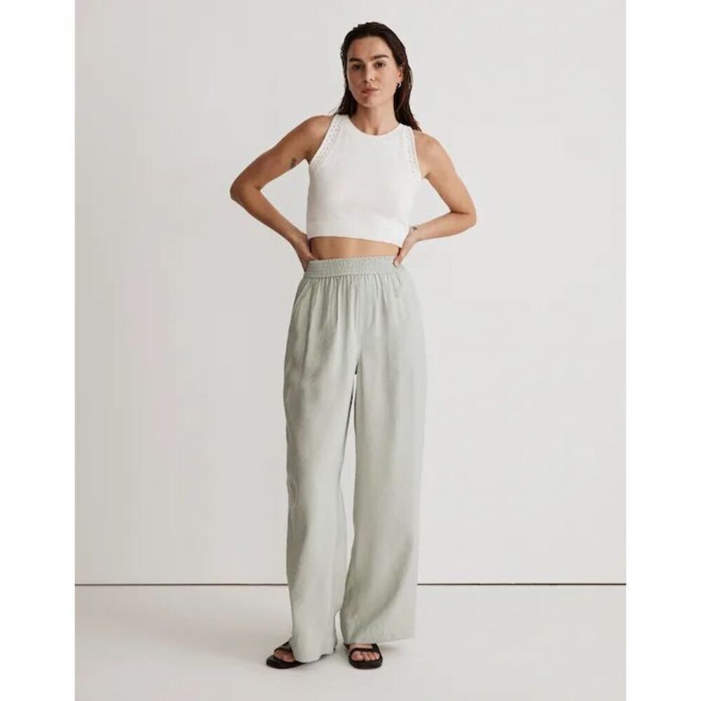NWT Madewell Carley Wide-Leg Pant Softdrape Green Size L Relaxed